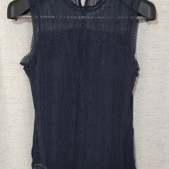 【used】　レース　ノースリーブ シャツ　ブラトップ付　紺　M...