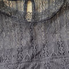 【used】　レース　ノースリーブ シャツ　ブラトップ付　紺　M～L サイズの画像