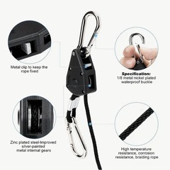 カラビナ付き ロープラチェット 8個セット ブラック  パラコード ガイロープ テント タープ 自在金具 設営 アウトドア キャンプの画像