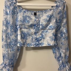花柄フリル袖 シフォンブラウス 長袖トップス　L