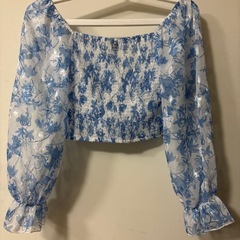 花柄フリル袖 シフォンブラウス 長袖トップス　Lの画像