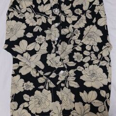 黒地×黄色花柄 シャツブラウス Mサイズ相当 オーバーサイズ ユ...