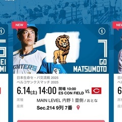 6月14日（土）日ハムvs広島カープ エスコン　内野1塁側4連席 
