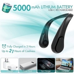 首掛け扇風機 ブレードレスネックファン、5000mAh充電式 携帯扇風機 バッテリー駆動、3速　ホワイト　白アマゾン引き上げ商品　倒産品　仕入れ 副業　卸ます　転売　アマゾン引き上げ商品　卸し　問屋　倒産品　転売OK　ネット商材　アマゾン　商品　景品　コンペ　二次会　ビンゴの画像