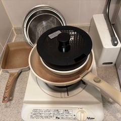 取っ手の外せるフライパン、卵焼き機、ボウル、ざる