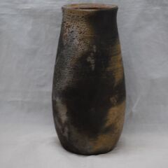 [1322]陶器の花瓶 黒と茶色のグラデーション 花器