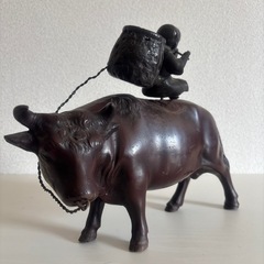 銅製 秀山 牛に乗る笛吹童子の画像