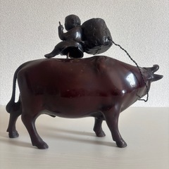 銅製 秀山 牛に乗る笛吹童子の画像