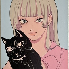 サイン入り　コウジマクルミ　キャンバスイラスト