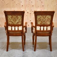 ≪yt1919ジ≫ [2脚セット] クラシック家具 アンティーク調 アームチェア 金華山織 ダイニング/イタリア/英国/ヨーロピアン/中古家具/宮城県仙台市 70515-06の画像