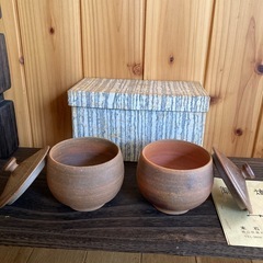 備前焼 蓋付き湯呑み 未使用品 末石泰節作品の画像