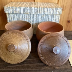備前焼 蓋付き湯呑み 未使用品 末石泰節作品の画像