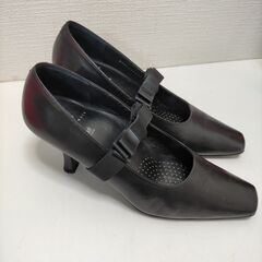 ワコール サクセスウォーク パンプス スクエアトゥ レザー スクエアトゥ 太ヒール コンフォートシューズ 日本製 幅広　シューズストラップ付 250528-4Tの画像