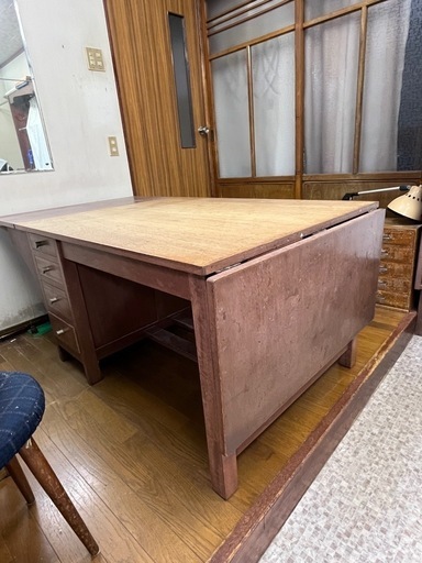 特注 作業台 オーダーメイド 折りたたみ机 ヴィンテージ アンティーク引き出し 両袖開脚机 引き出し4段