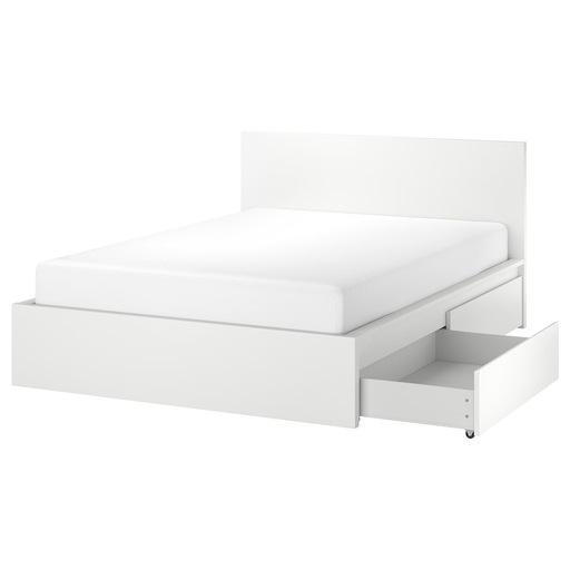 IKEA MALM マルム ベッドF 収納BX2付 160x200 ホワイト/LÖNSET ロ ンセット AP