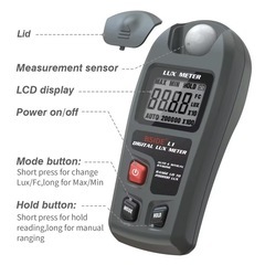 【新品】デジタル照度計 小型 ルクスメーター 光度計 0～200000Lux 植物育成 室内照明 撮影の画像