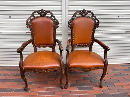 ★ホールチェア★アーム★イタリア 彫刻チェア ダイニング ヴィンテージ アンティーククラシックアーム 引き取り歓迎！大阪発