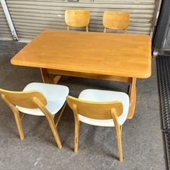 【4人用】木製ダイニングテーブル＆レザーチェアセット（スカイチェア）