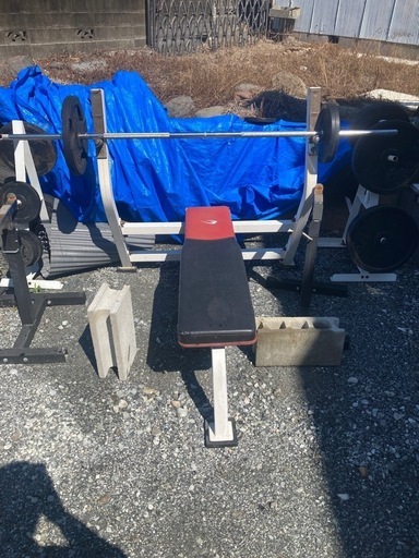 ベンチプレス プレート110kg +セーフティバー +プレートラックセット