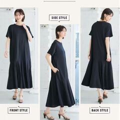 サイドポケット付ロング丈ワンピース・新品未使用・黒・裾フレアの画像