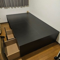 引き出し付き　セミダブルベット フレーム 黒 解体済み　