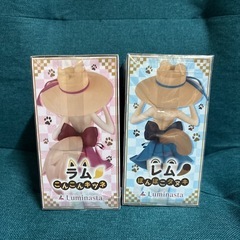 Re:ゼロ レム ぽんぽこタヌキ ラム こんこんキツネ フィギュア2種セットの画像