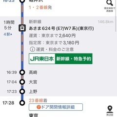 【取引中】6/18(水)16:23軽井沢駅発　東京駅　上野駅　大宮駅　熊谷駅　本庄早稲田駅　高崎駅　安中榛名駅　北陸新幹線　ｅチケットの画像