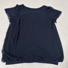 【美品】シフォン　半袖　カットソー　ネイビー　裏地付き　Mサイズの画像