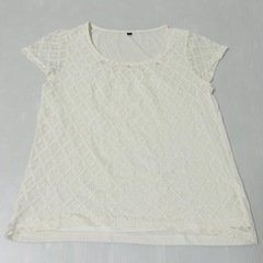 【美品】レース　半袖　カットソー　ホワイト　裏地付き　Mサイズの画像