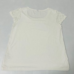 【美品】レース　半袖　カットソー　ホワイト　裏地付き　Mサイズの画像