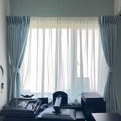 水色ドット柄　カーテン　レースカーテン　セットの画像