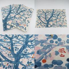 和小物 加賀和装 絹 木村雨山 ランチョンマット 3点セット 白ｘ青ｘピンク 梅模様 箱付き 和装小物 テーブルクロス 中古 【キモノオフ野々市若松店】の画像