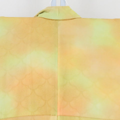 色無地 ぼかし色無地 黄色x黄緑 地紋入り 梅模様 広衿 絹 仕立て上がり 身丈156cm 【キモノオフ野々市若松店】の画像