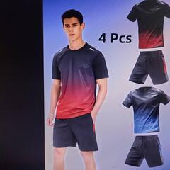 スポーツ/アウトフィット用の男性用グラデーションカラーTシャツ＆ショーツセットの画像