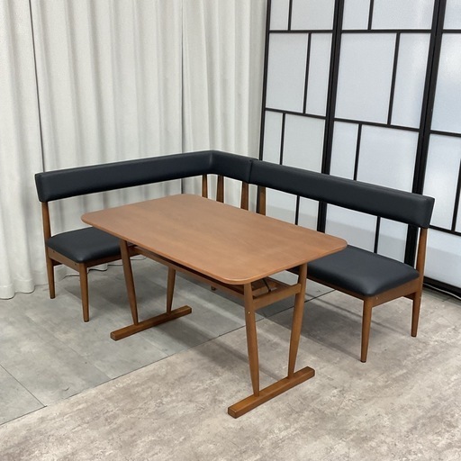 KE-41【新入荷　アウトレット品】L型　リビングダイニング3点セット　ブラウン