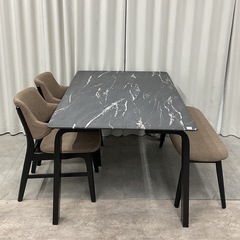 KE-43【新入荷　アウトレット品】メイソン　セラミック天板　ベンチダイニング4点セット　グレーの画像