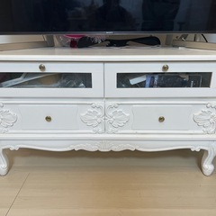 アンティーク　ハンドメイド　バリ島　手彫り　ホワイトテレビボード