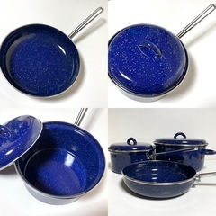 アウトドア キャンプ 鍋 片手鍋 フライパン ホーロー コップ まとめ セット 調理器具の画像