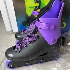 インライン スケート 27cm パープル 箱付 ローラースケート ローラーブレード 車輪の汚れ程度 IN-LINE SKATES 中古品 ③の画像