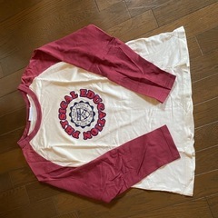 アメカジリングロングTシャツロンTカレッジプリントスタジャンスタイルスタジャンジャンパーホワイト　ワインレッドリング長袖 古着の画像