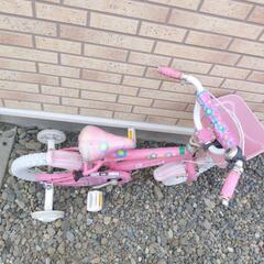 子供用　自転車　補助輪付き　ピンク