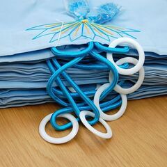 吊り下げタイプ 蚊帳 麻混 240×290×高さ200cm ホワイト×ブルー 夏 虫よけ モスキートネット  札幌市 清田区 平岡の画像