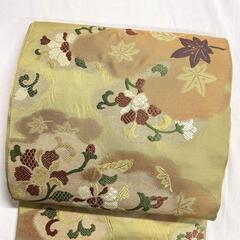 セミアンティーク　袋帯　唐織　梅花　リーフ模様　金糸　銀糸　着物　044a p セミアンティーク 袋帯 唐織 梅花 リーフ模様 金糸 銀糸 着物 044a p