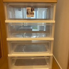 4段収納ケース（木目調天板付き）