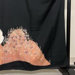 刺繍　鶴模様　五つ紋　リーフ模様　黒留袖　着物　023tの画像