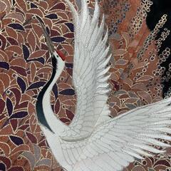 刺繍　鶴模様　五つ紋　リーフ模様　黒留袖　着物　023tの画像