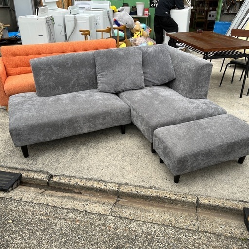 ?️オットマン付き　3人掛けソファ　グレー　灰色