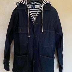 美品UNIQLOデニムジーンズジャケットカバーオールワークGジャン濃紺完売品ダンガリーシャツインディゴショップコートの画像