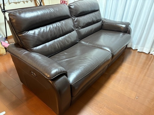 ニトリ　3人掛け両電動リクライニングソファ(クローナ 厚革タイプ NV DBR)