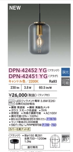 【超美品】定価57,200円　DPN-42452 YG ペンダントライト 2個